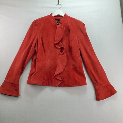 Bagatelle Ruffle Blazer Womens 12 Rust Red Leather Suede Bell Sleeve Ruffle  Zip
