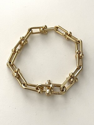 Chunky Gold Equestrian U Link Chain Pave Station Bracelet Pave Link Bracelet