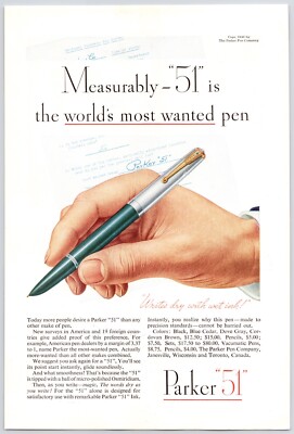1946~Parker 51~WORLDS MOST WANTED~Fountain Pen~Vintage 40s Print Ad