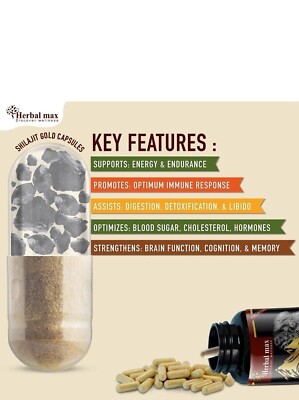 Complément SHILAJIT Or Pur 100% - Vitalité, Endurance, Booster Masculin - 30 Capsules Bio