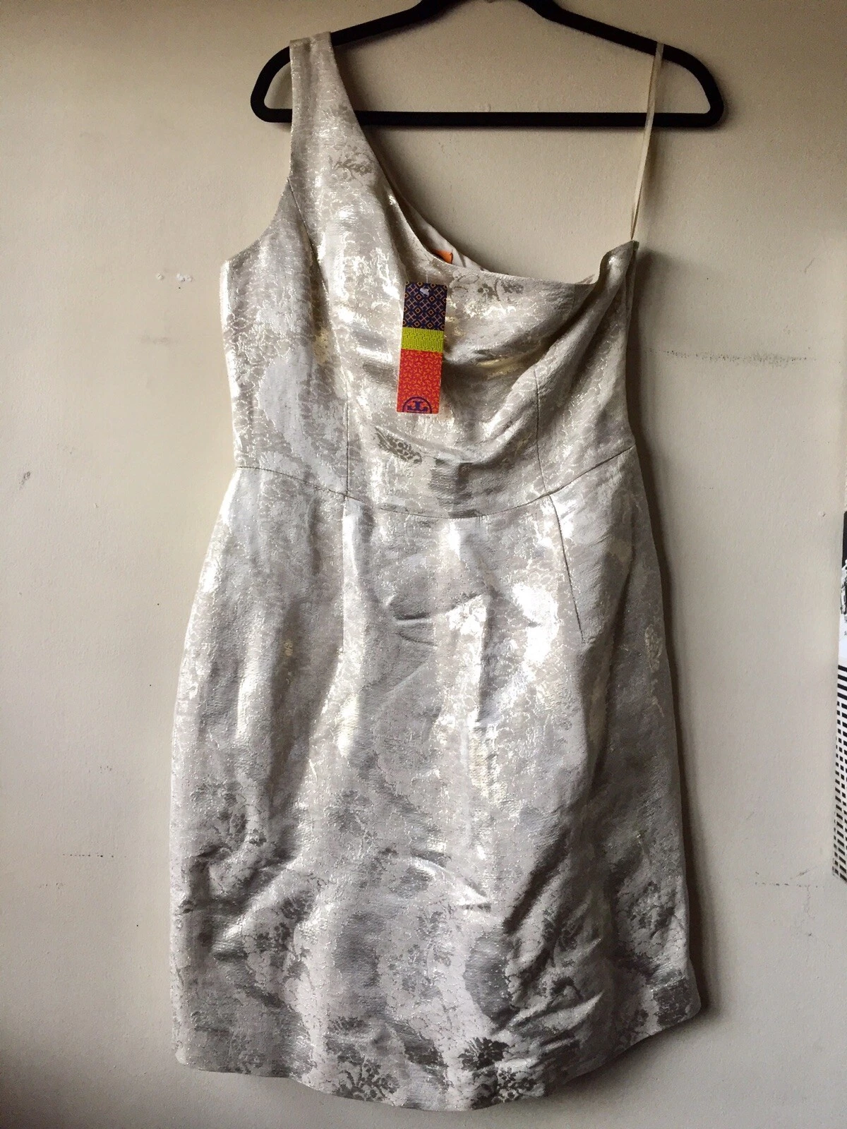 Abito monospalla metallizzato Tory Burch nuovo con etichette prezzo al pubblico $495 "ARDELL" 10