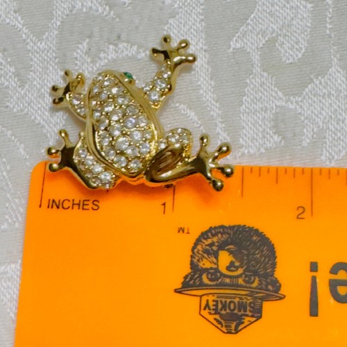 VTG Genuine Swarovski Pave Crystal Frog Toad Green Eye Brooch Swan Signed Pin - Picture 10 of 10