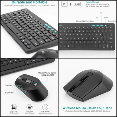 Rii RKM709 2.4 Gigahertz Ultra-Slim Wireless Keyboard and Mouse Combo PC Laptop