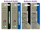 Refill Genuine Parker BALL POINT / ROLLERBALL Refill Medium Fine BLACK /BLUE