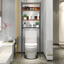 Over the Toilet Storage Cabinet with 4 Tiers Shelves, 4 Hooks and Paper Holder