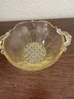 Vintage Lancaster Yellow Depression Glass Bowl Etched Flowers Handles