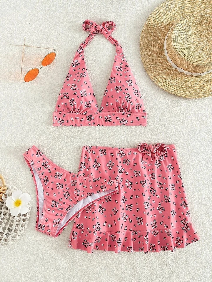 3pcs Pop Women Bikini Swim Skirt Set SwimsuiT Holiday Beachwear Swimming Costume - Image 3 of 4