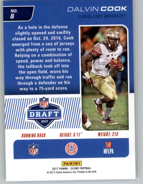 2017 Score NFL Draft #8 Dalvin Cook (ref 149737) - Image 2 of 2