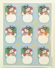 Vintage Hallmark Stickers Christmas Snowman Waving With Tree Adorable