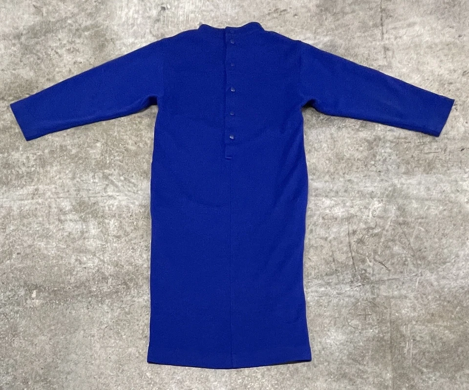 Vestido de Lana Azul Botón Largo Variación Yves Saint Laurent Diseñador París De Colección Foto 2 de 4