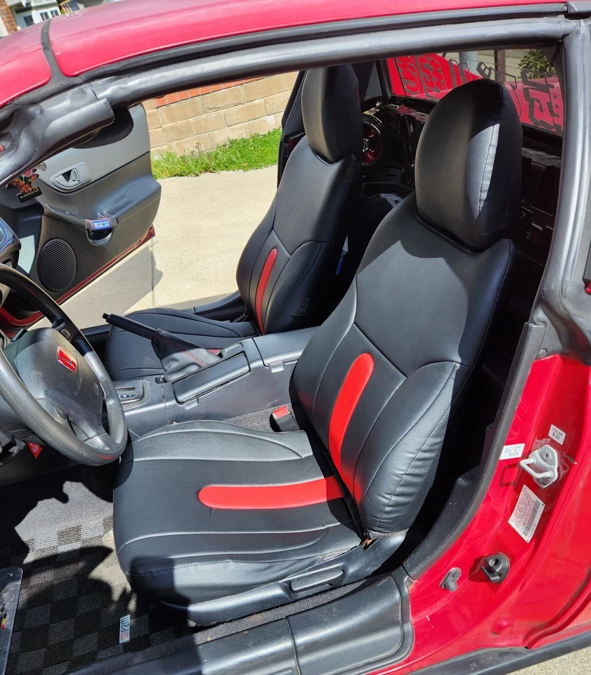 para HONDA DEL SOL 1993-1997 IGGEE PERSONALIZADO AJUSTE 2 CAPAS DE ASSENTO DIANTEIRO PRETO/VERMELHO - Imagem 3 de 4
