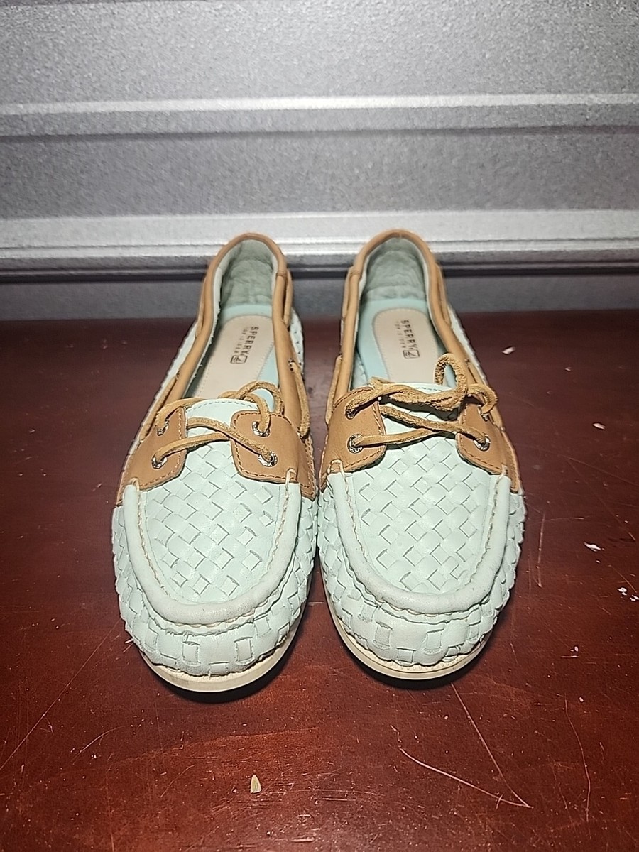 Sperry Top-sider Audrey Turquoise Woven Leather Boat Shoes Sz