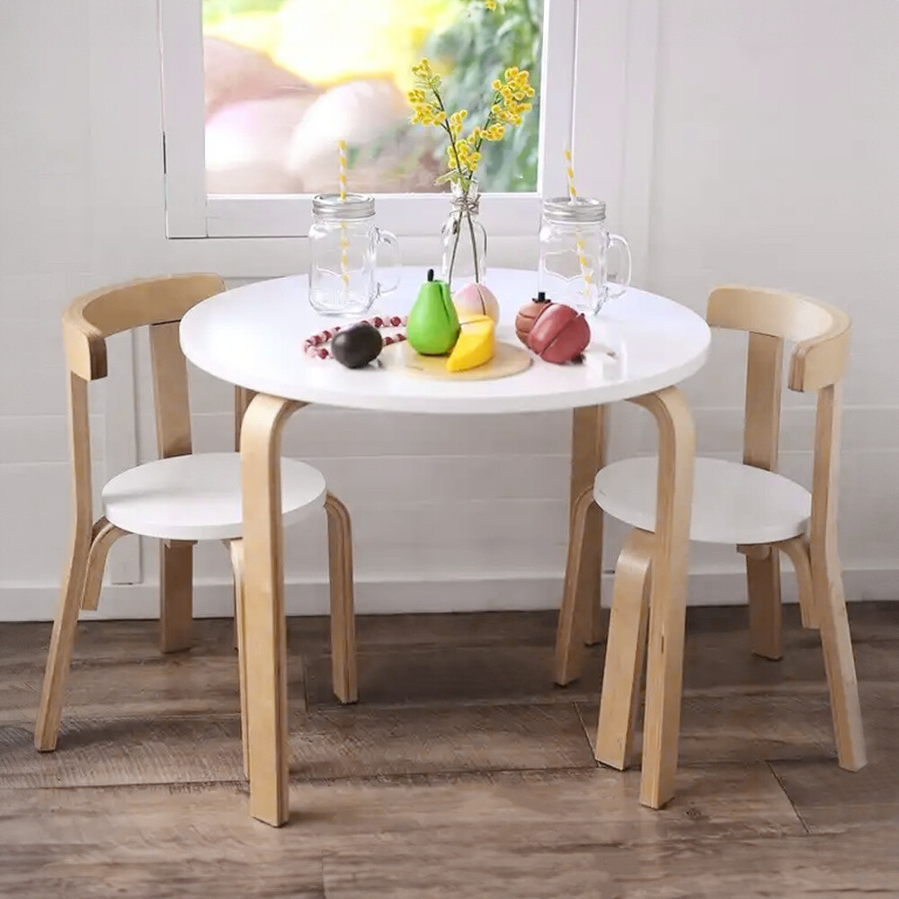 Kids Table and Chairs Set Wooden Children Dinner and Learning Table w/ 2 Chairs
