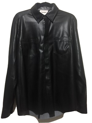 Nanushka | Black Vegan Leather Button Down Shirt, Size Small