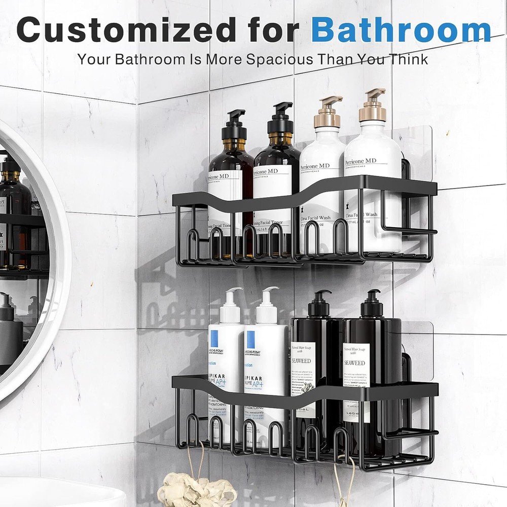 Shower Caddy 2 Pack,Adhesive Organizer for Bathroom 2 PACK, Black