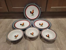 Ella's Rooster International Tableworks 3 Dinner Plates & 3 Cereal / Soup Bowls