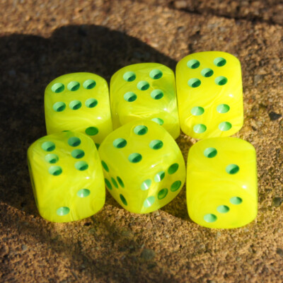Würfelset 6x W6 12mm Vortex Electric Yellow OOP Knobel /Kniffel/Rollenspiel CHX