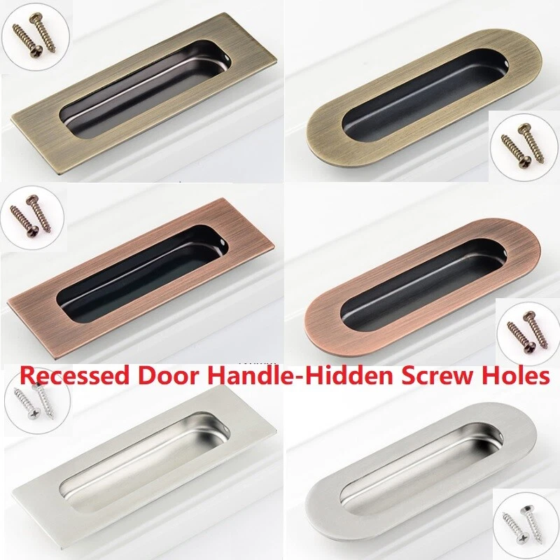 Recessed Door Handle Flush Pocket Hidden Door Knobs Cabinet Drawer Pull & Screws - Image 2 of 4