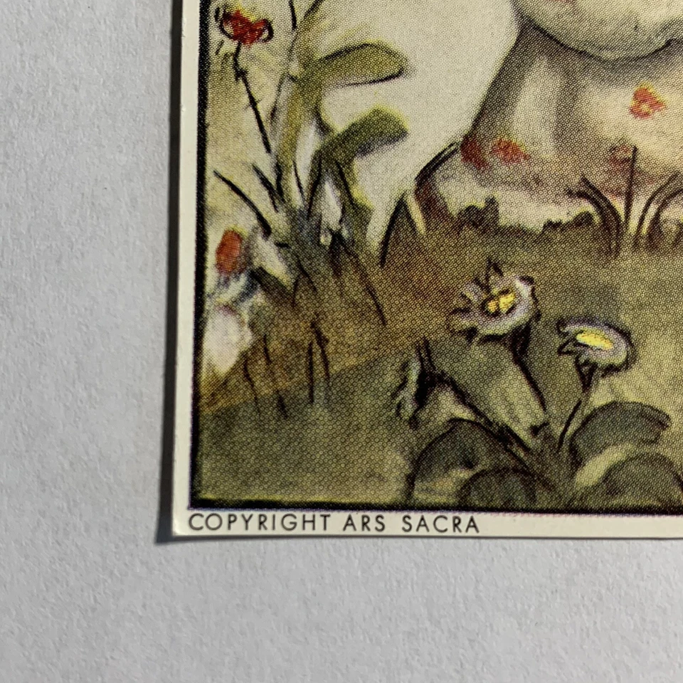 CARTÃO POSTAL LITOGRÁFICO HUMMEL NÃO USADO #14465 BEBÊ MENINA COM FLORES E PÁSSAROS - Imagem 3 de 4