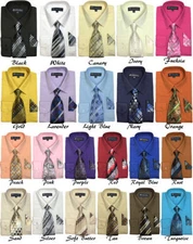 Men's Dress Shirt with Tie + Handkerchief, Come in 22 Colors Fortino Landi #21B