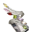 925 Silver  Vintage Amethyst Topaz & Multi Stone Bypass Ring Sz 9  RG25953