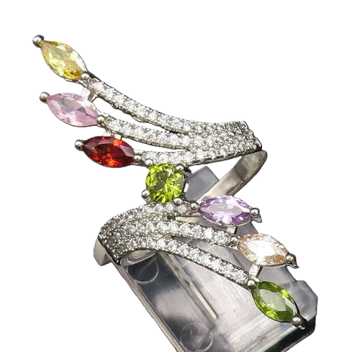 925 Silver  Vintage Amethyst Topaz & Multi Stone Bypass Ring Sz 9  RG25953