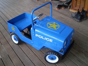 blue pedal car