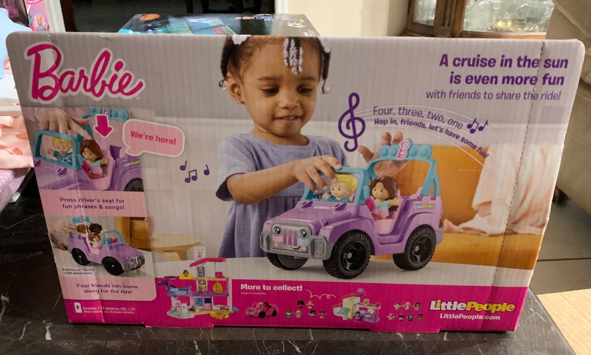 Fisher Price Little People BARBIE jeep figures Ken beach cruiser