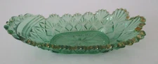 Green Depression Glass Relish Dish 8.5” Gold Trimmed Sawtooth Edge Vtg  AZ28