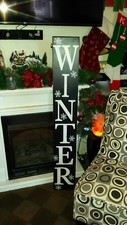 Winter Snowflake Porch Sign Rustic Wood Vertical 48" Primitive Distressed Sign