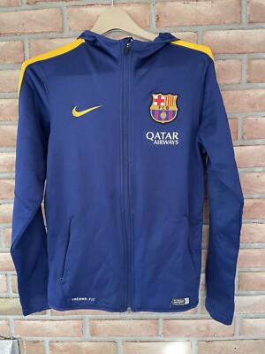 Nike Therma-Fit Soccer Jacket FCB Qatar Airways Blue Hooded Full