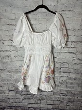 Size 6 ASOS white puff sleeve white with stitched flowers dress