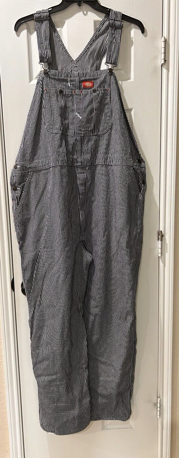 Dickies Men's Coverall Bib Overall Workwear Cotton Stripe Adjustable Strap 90s