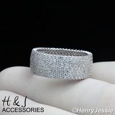 MEN WOMEN 925 STERLING SILVER FULL ICY BLING CZ WEDDING BAND RING SR62