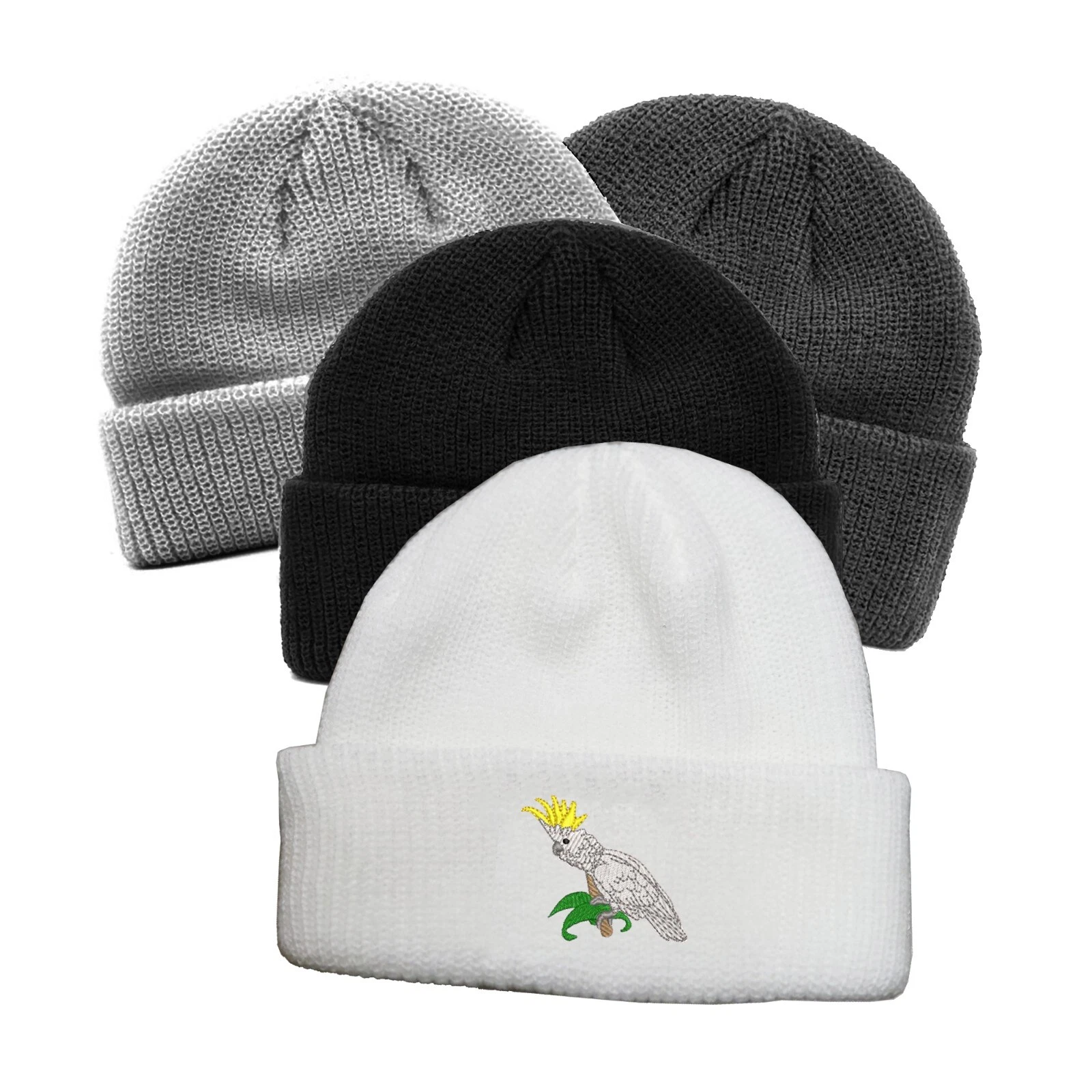 Cockatoo parrot bird embroidered docker beanie hat, parrot docker beanie hat