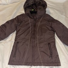 LL Bean Jacket Girls Medium 5-6 Insulated Zip Removable Hood Brown EUC