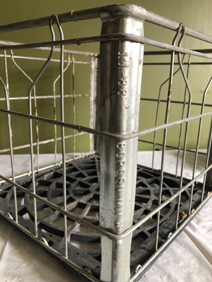 Vintage Borden 1988 Orange Metal Milk Crate Plastic Bottom