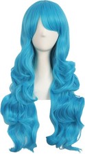 Mapofbeauty Cyan Blue Long Wavy Wig Cosplay Heat Resistant Side Bangs 28"