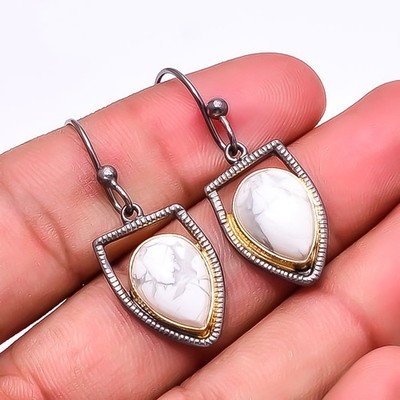 Natural White Howlite - United States 925 Sterling Silver Earring 1.56'' E28