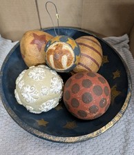6pc Primitive Folk Art Americana Dough Bowl Set Eagle Stars Clay Orb Eggs 4lb+