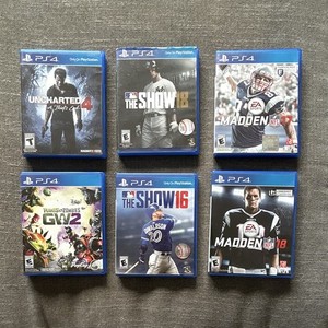 PS4 6-Game Lot w/Cases: Uncharted 4, MLB 16/18, Madden 17/18, PVZ GW2