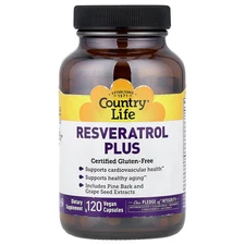 Country Life Resveratrol Plus 120 Vegan Caps Gluten-Free, GMP Quality Assured,