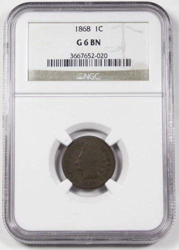 1868 Indian Head Penny Small Cent Bronze Coin NGC G6 BN Good