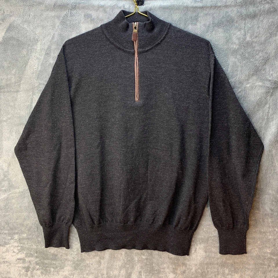 ORVIS Mens Dark Gray 100% Wool Quarter Zip Sweater Size M Golf Casual Preppy - Image 2 of 4