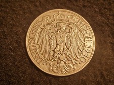 25 Pfennig 1910 D, Kaiserreich, Gr. Reichsadler, Stempelglanz!, Deutsches Reich.