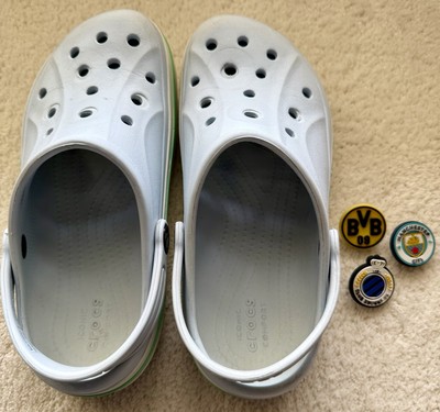 Crocs Big Kids Size 2 Light Blue with Green Accents & 3 Soccer Charms