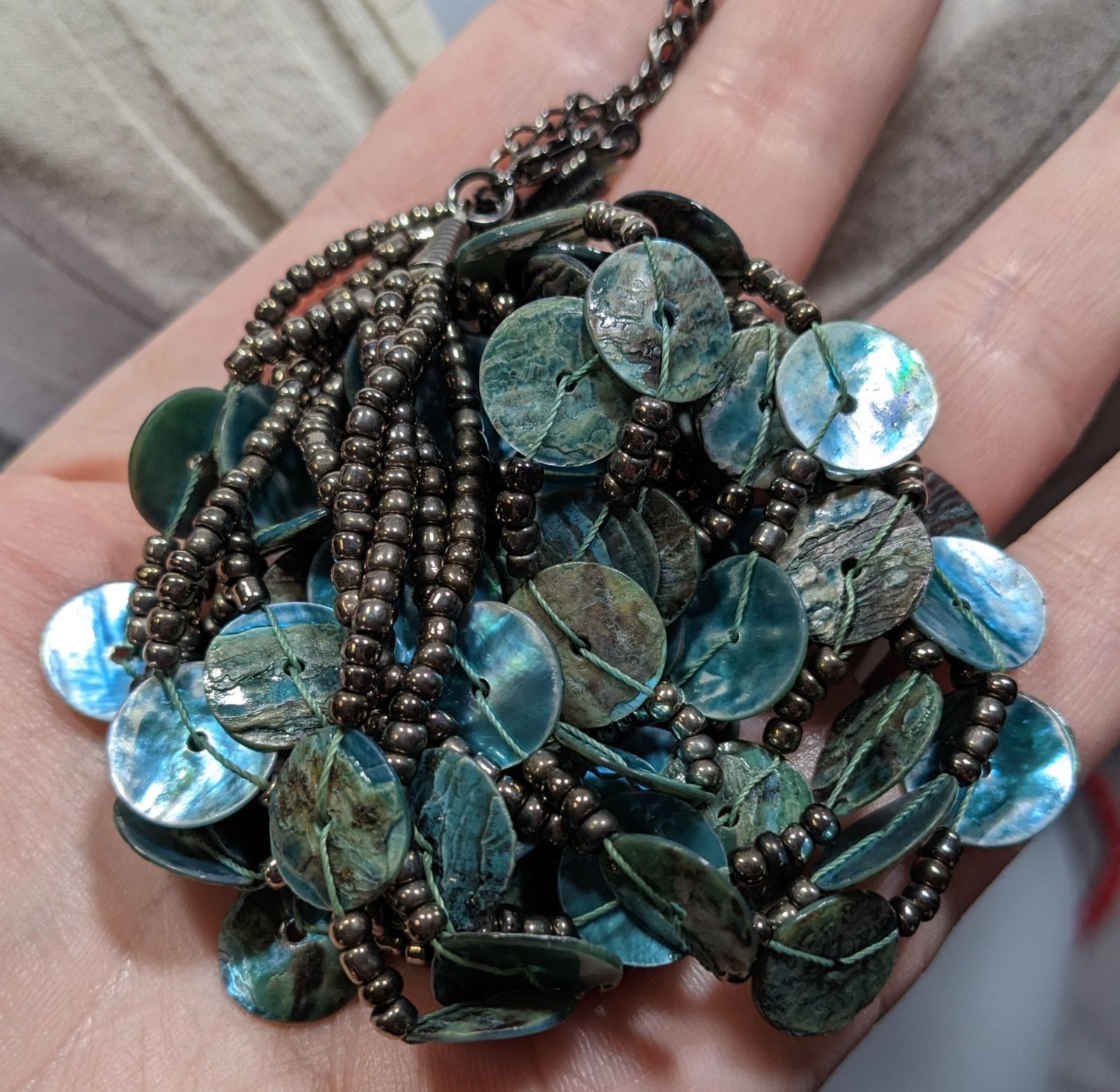 Mermaidcore Multi-Layer Turquoise Shell Coin Neck… - image 5