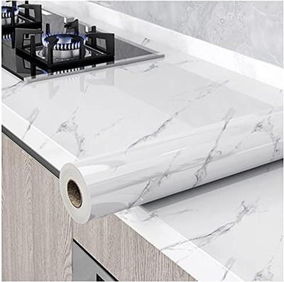 Papel De Mármol Brillante De Granito Blanco Papel Tapiz Autoadhesivo 15.8 X118''