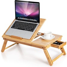 100 Bamboo Laptop Desk with Tilting Top  Drawer, Height Adjustable Portable...