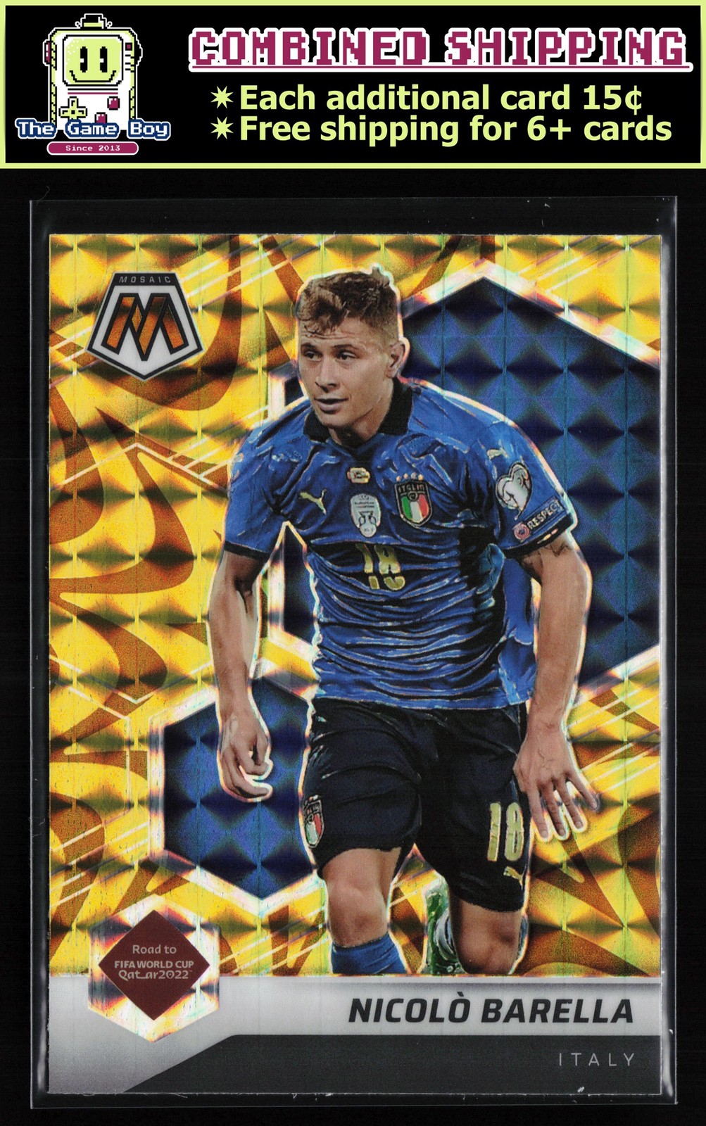 2021-22 Panini Mosaic Road to FIFA World Cup Reactive Gold #30 Nicolo Barella
